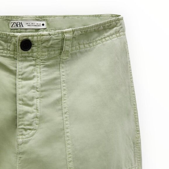 ZARA | Sea Green | LINEN BLEND TURNED UP CUFF PANTS - Picture 4 of 11